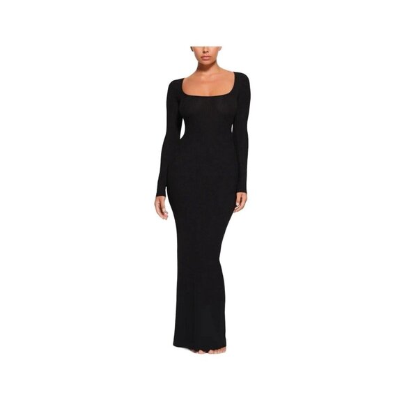 NWOT Skims Long Black S/P Deep Scoop Neck Maxi Dress - Picture 1 of 15